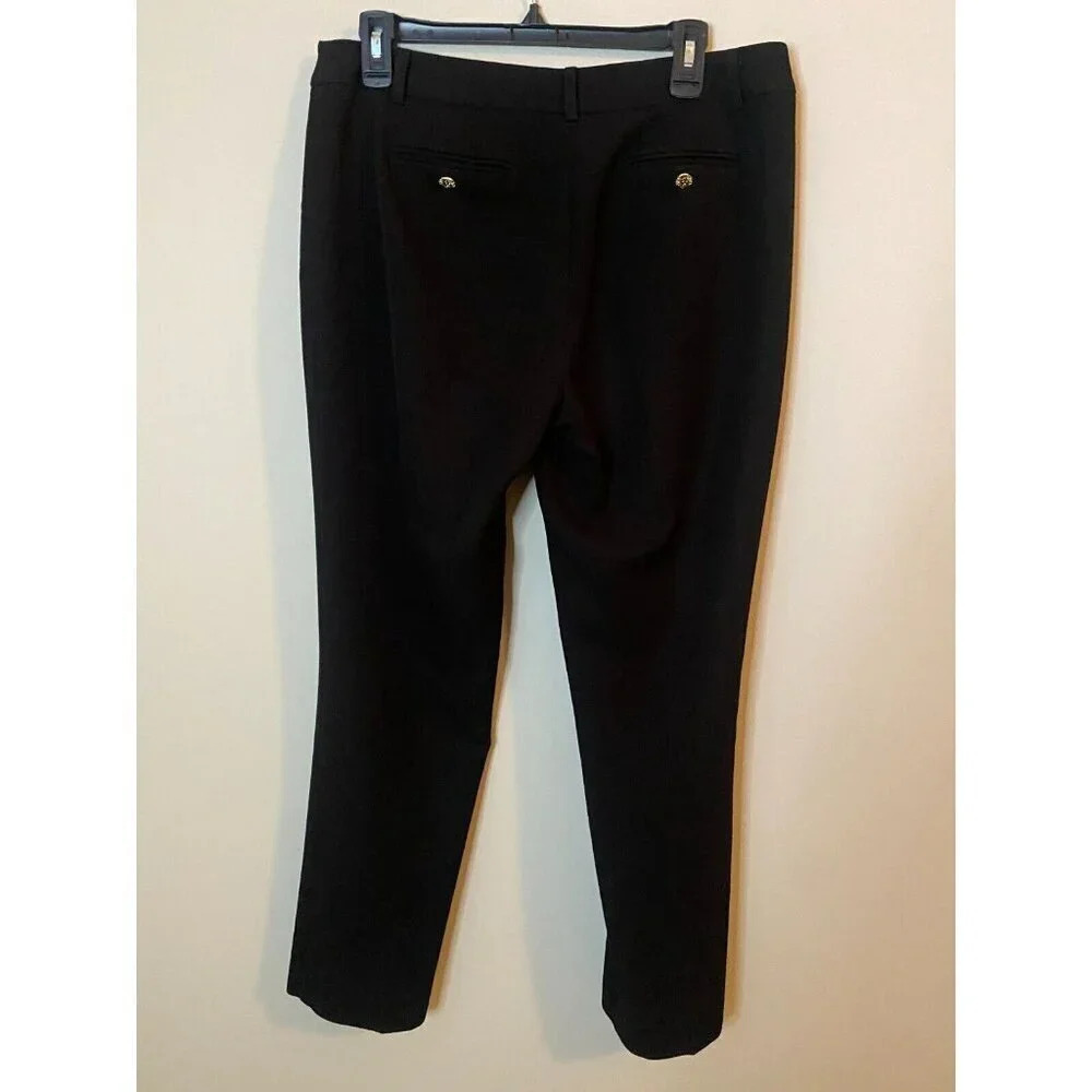 Anne Klein Womens Straight Leg Black Dress Pants Sz 8 Gold Lion Buttons Trousers - Picture 10 of 16
